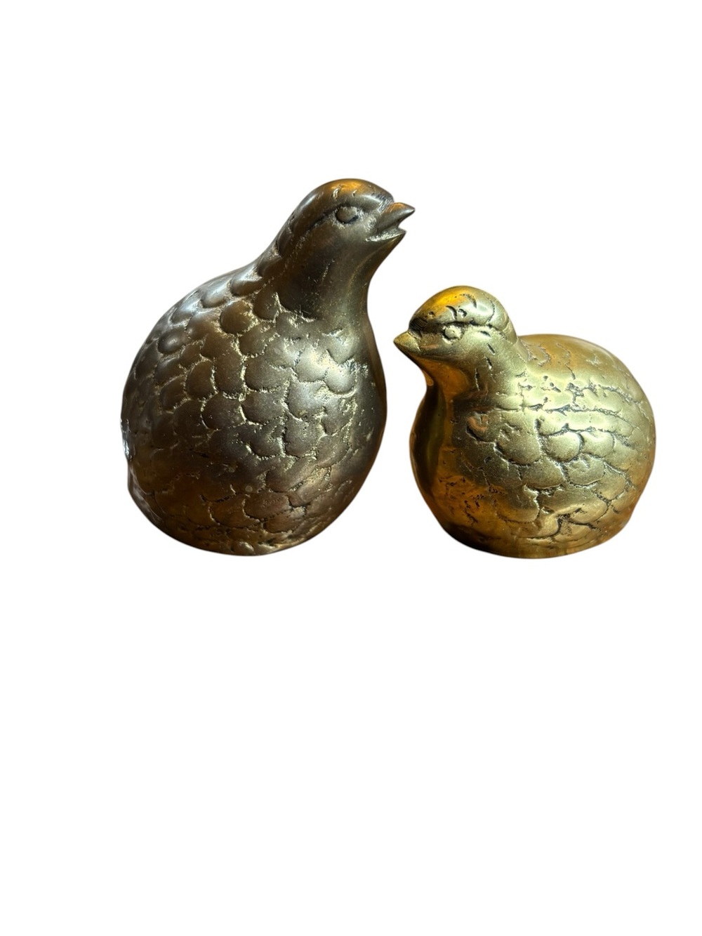 Vintage Brass Birds Quail Partridge Figurines Patina MidCentury Modern Hong Kong